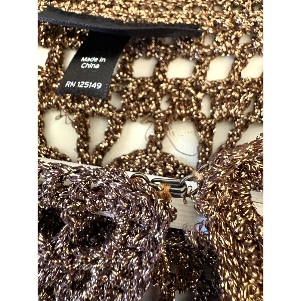 Topshop Women's Metallic Open Knit Crochet Cardigan Sweater Bronze Copper S - Picture 11 of 13